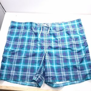 True Nation Board Shorts Swim Trunks Bathingsuit Blue Plaid Pockets Men's Sz 5XL